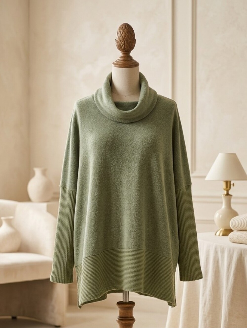 Entro Green Fuzzy Cowl Neck Oversized Sweater Top Size Small